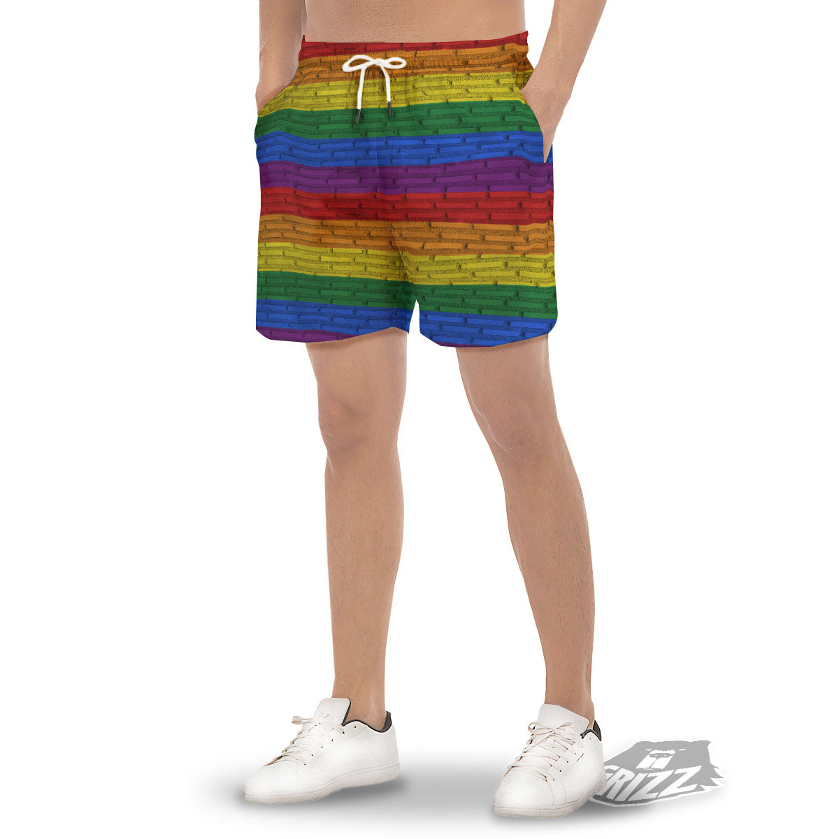 Rainbow Brick Wall LGBT Pride Print Men's Gym Shorts-grizzshop