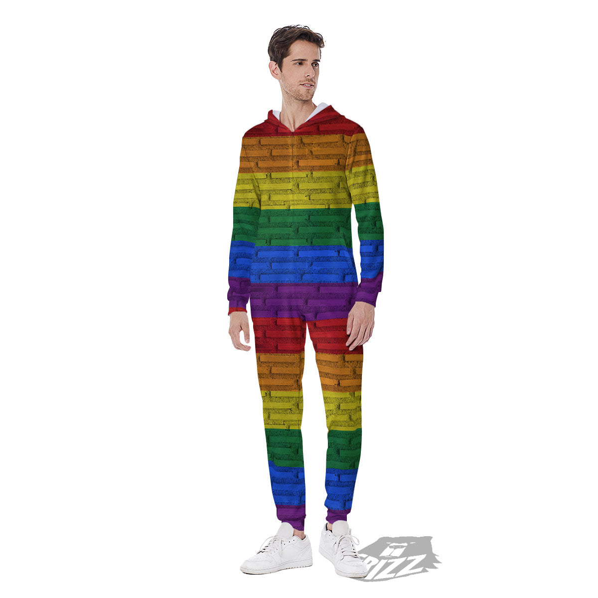 Rainbow Brick Wall LGBT Pride Print Men's Jumpsuit-grizzshop