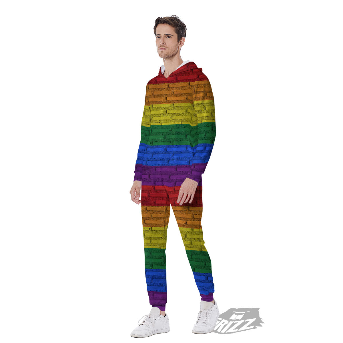 Rainbow Brick Wall LGBT Pride Print Men's Jumpsuit-grizzshop