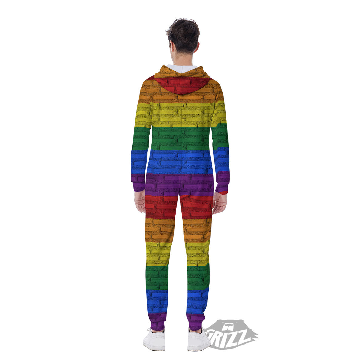 Rainbow Brick Wall LGBT Pride Print Men's Jumpsuit-grizzshop