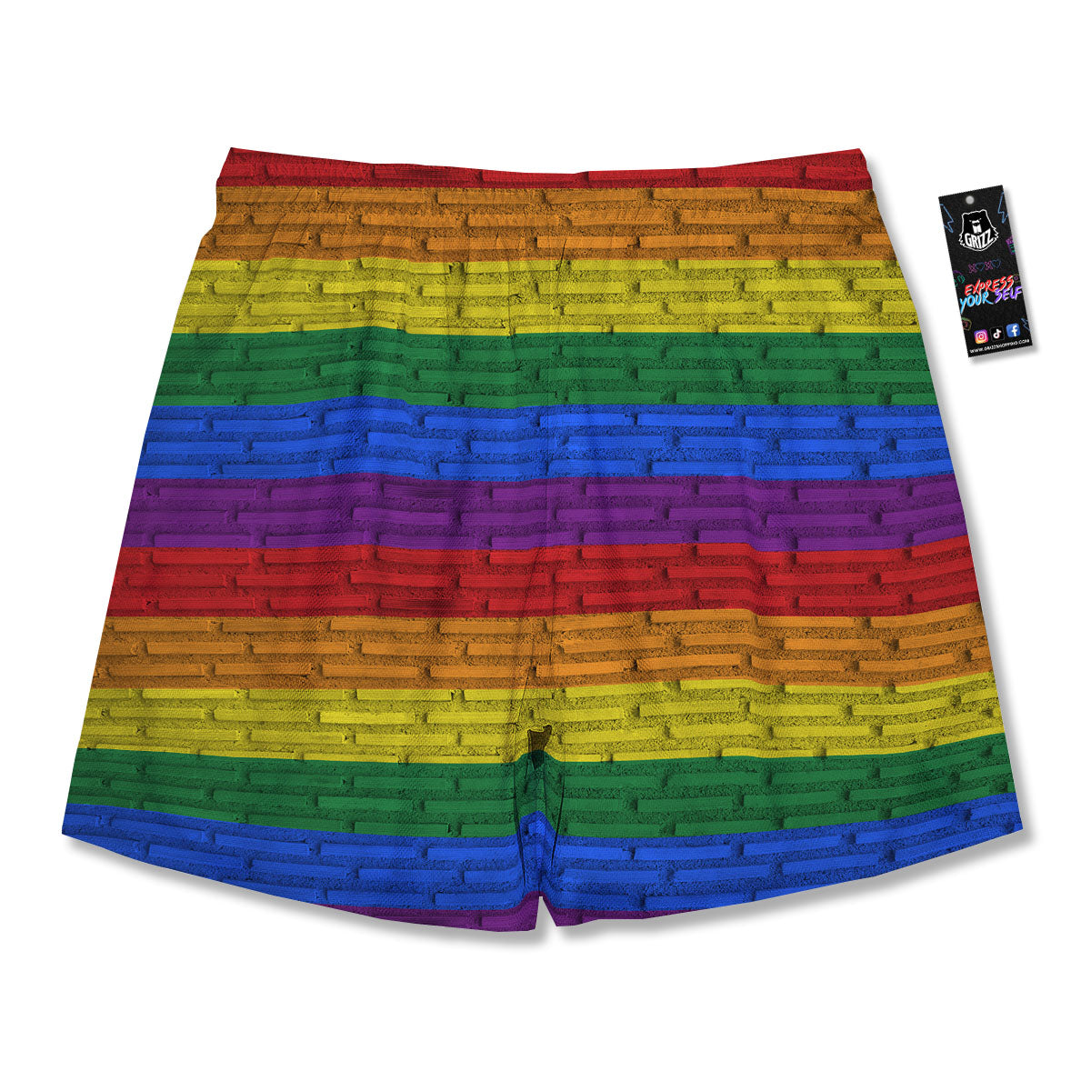 Rainbow Brick Wall LGBT Pride Print Men's Running Shorts-grizzshop