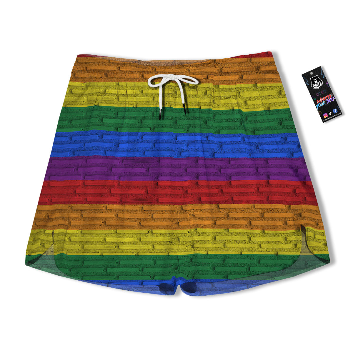 Rainbow Brick Wall LGBT Pride Print Men's Running Shorts-grizzshop