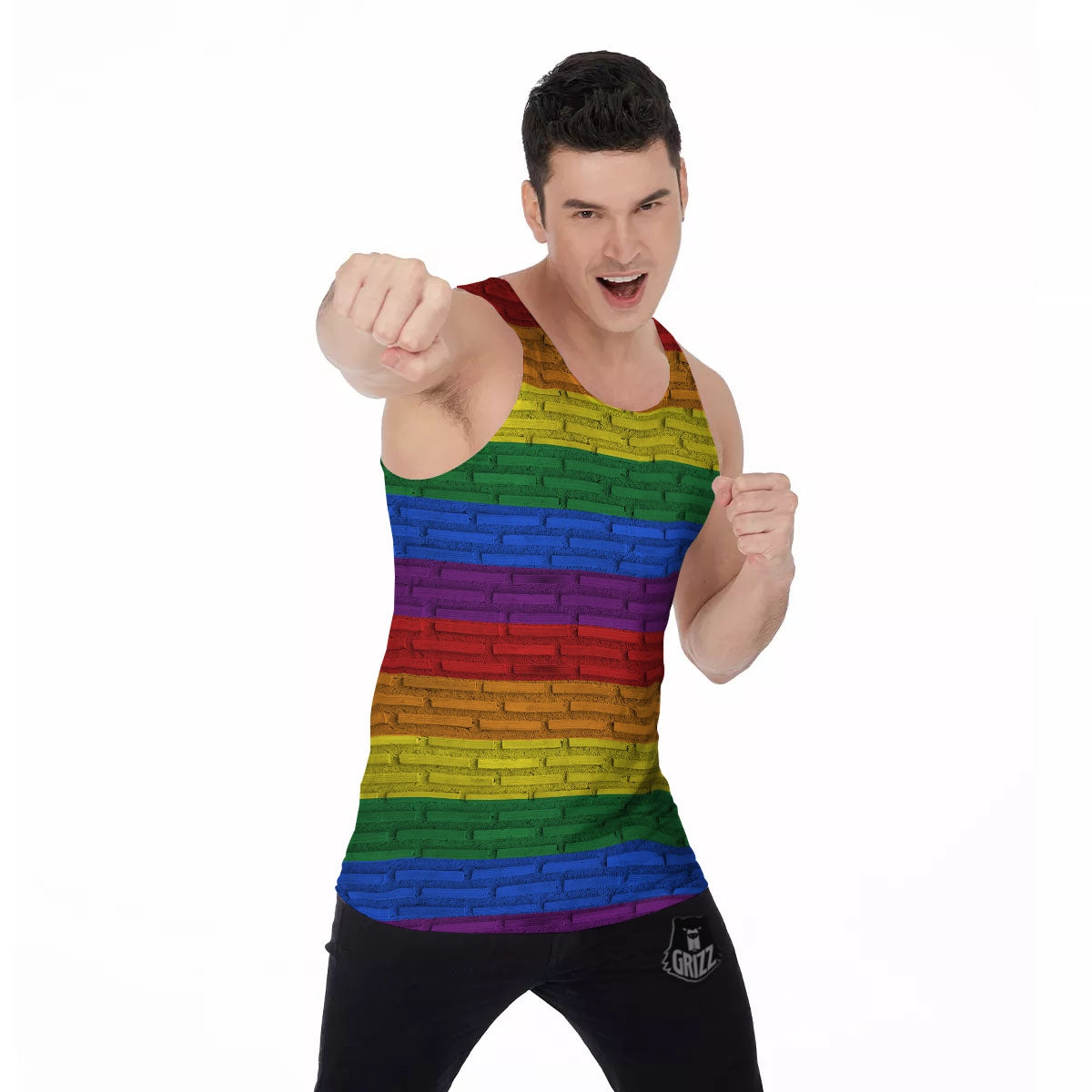 Rainbow Brick Wall LGBT Pride Print Men's Tank Top-grizzshop