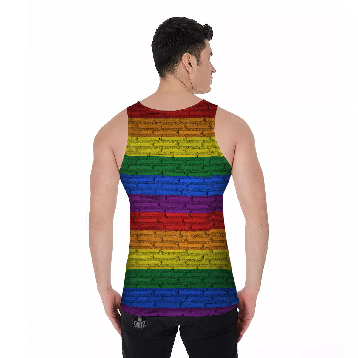 Rainbow Brick Wall LGBT Pride Print Men's Tank Top-grizzshop