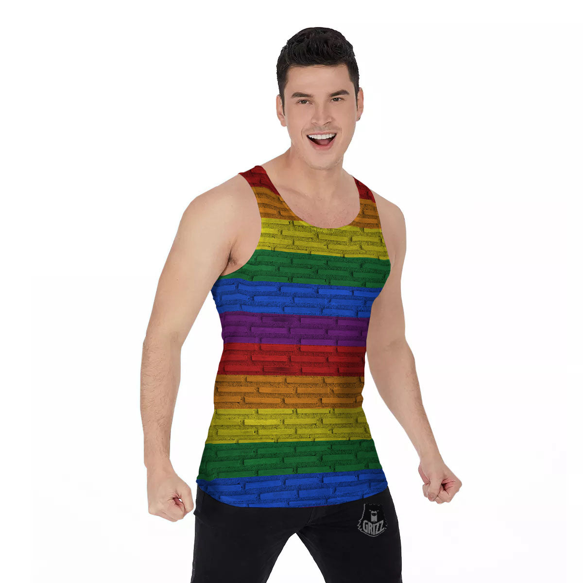 Rainbow Brick Wall LGBT Pride Print Men's Tank Top-grizzshop