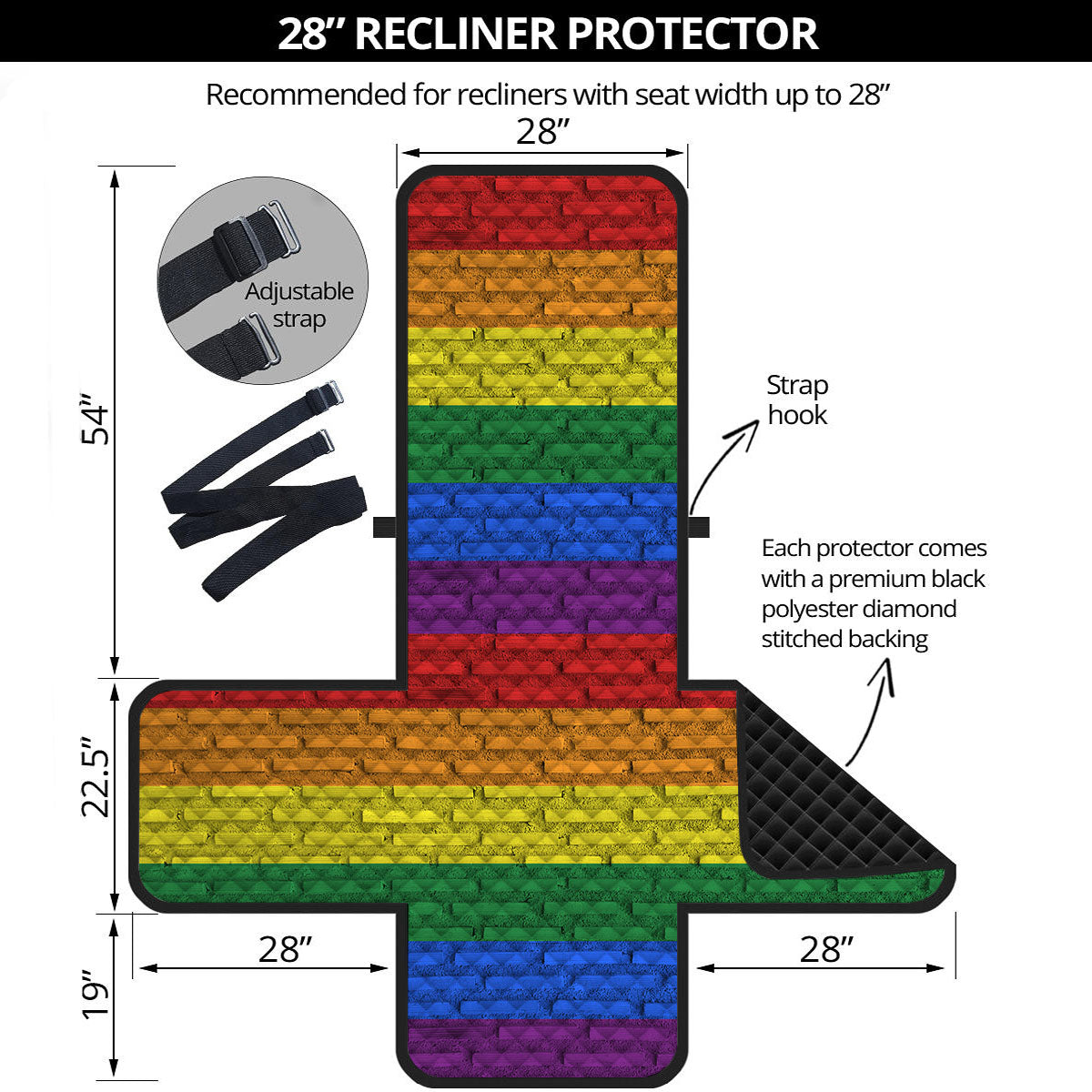 Rainbow Brick Wall LGBT Pride Print Recliner Protector-grizzshop