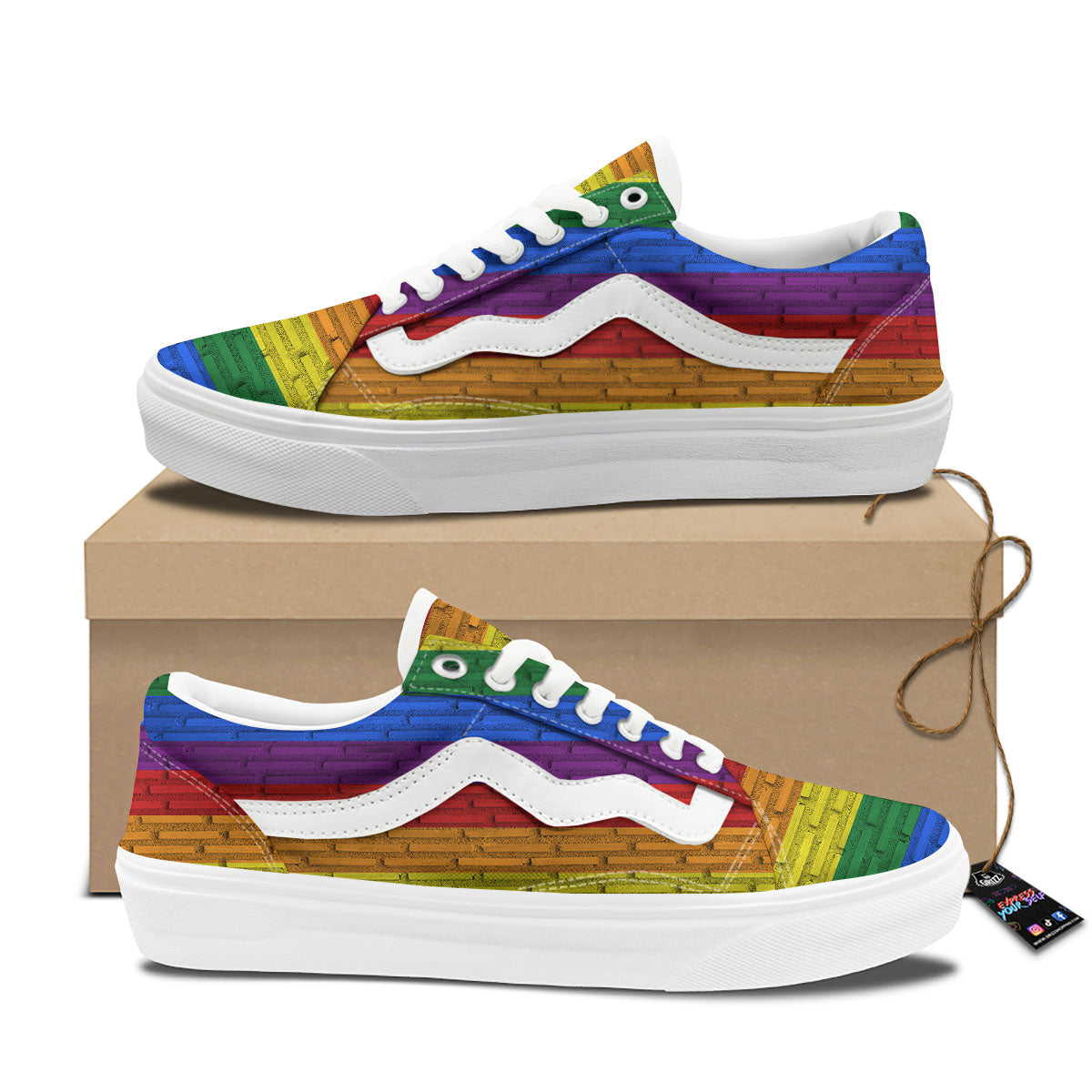 Rainbow Brick Wall LGBT Pride Print Skate Shoes-grizzshop