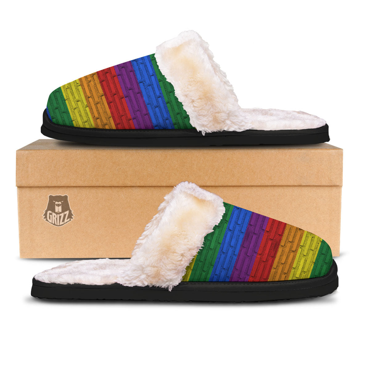 Rainbow Brick Wall LGBT Pride Print Slippers-grizzshop