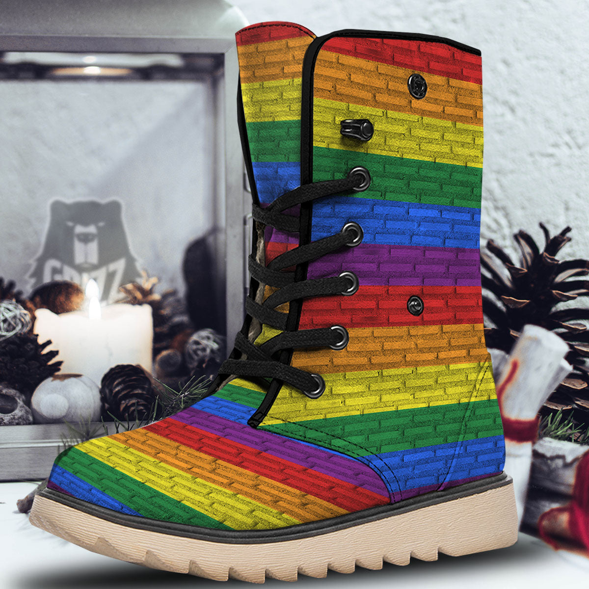 Rainbow Brick Wall LGBT Pride Print Snow Boots-grizzshop