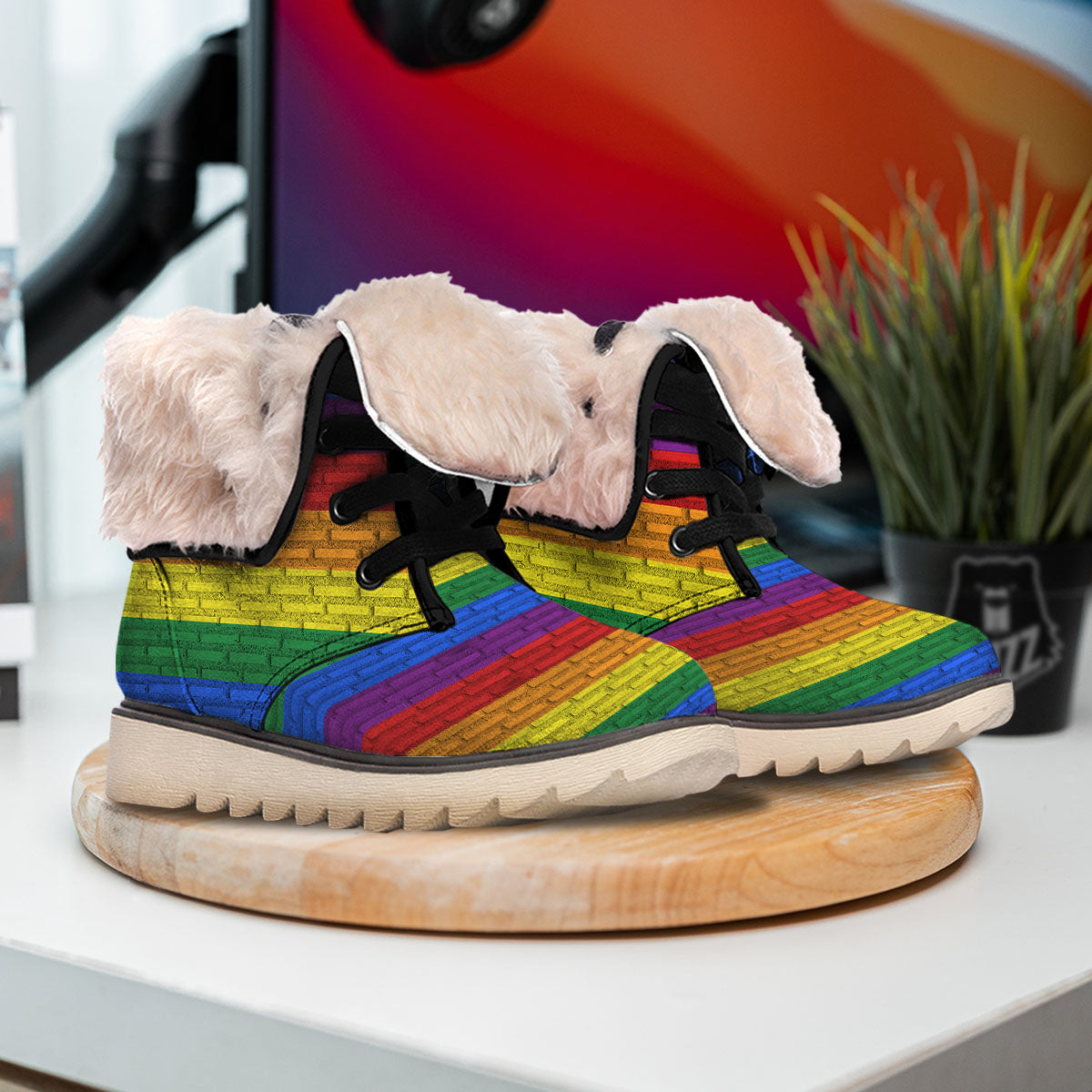 Rainbow Brick Wall LGBT Pride Print Snow Boots-grizzshop