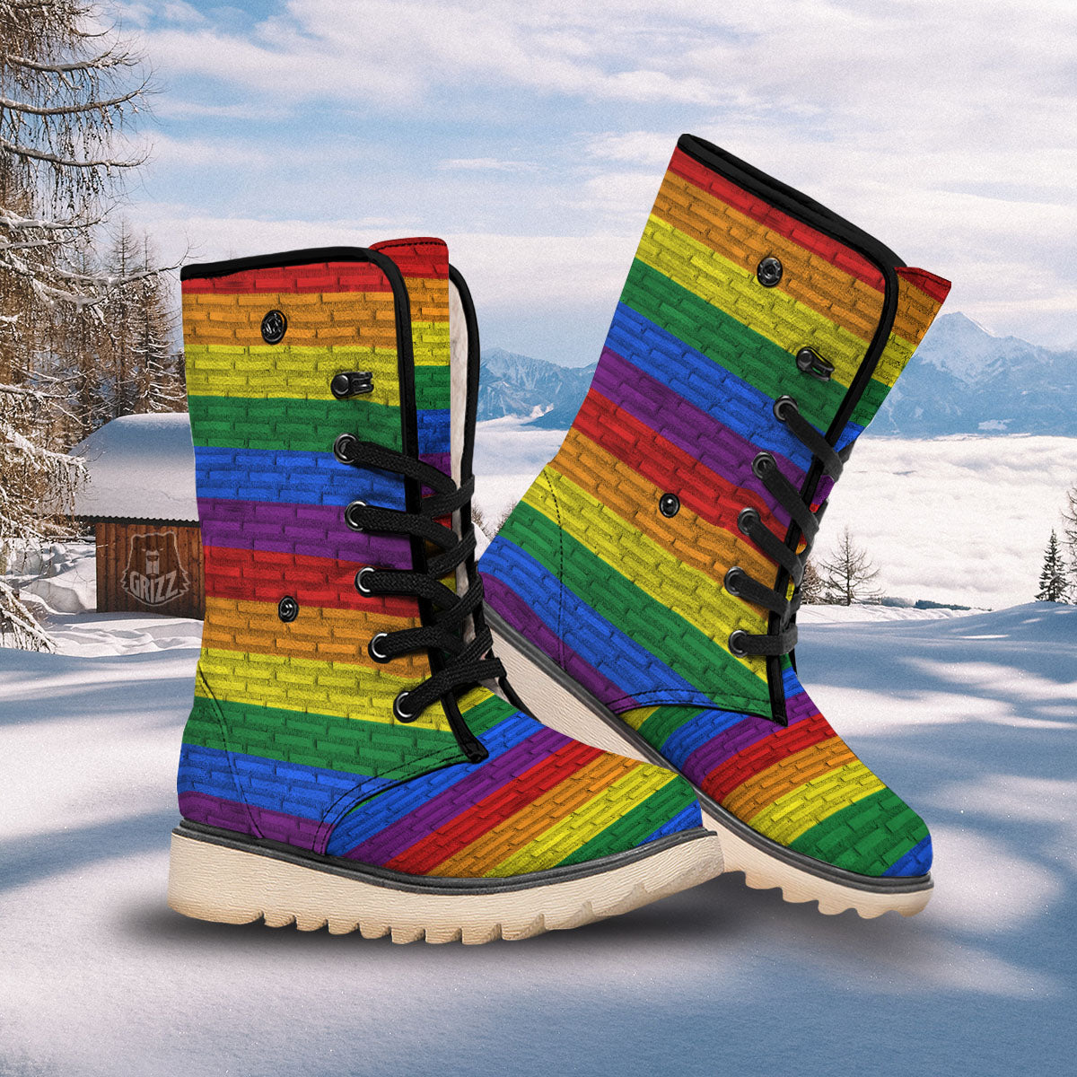 Rainbow Brick Wall LGBT Pride Print Snow Boots-grizzshop