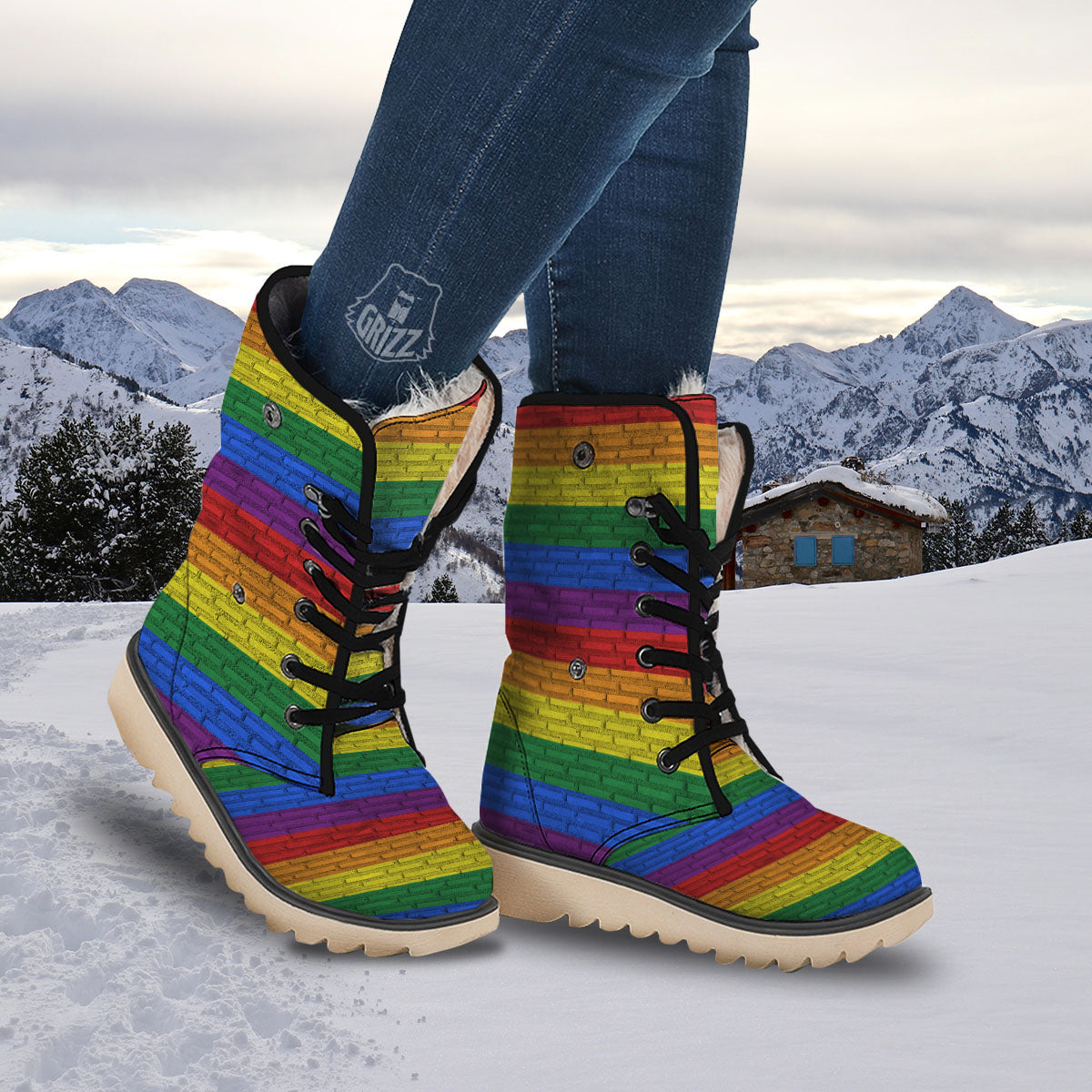 Rainbow Brick Wall LGBT Pride Print Snow Boots-grizzshop