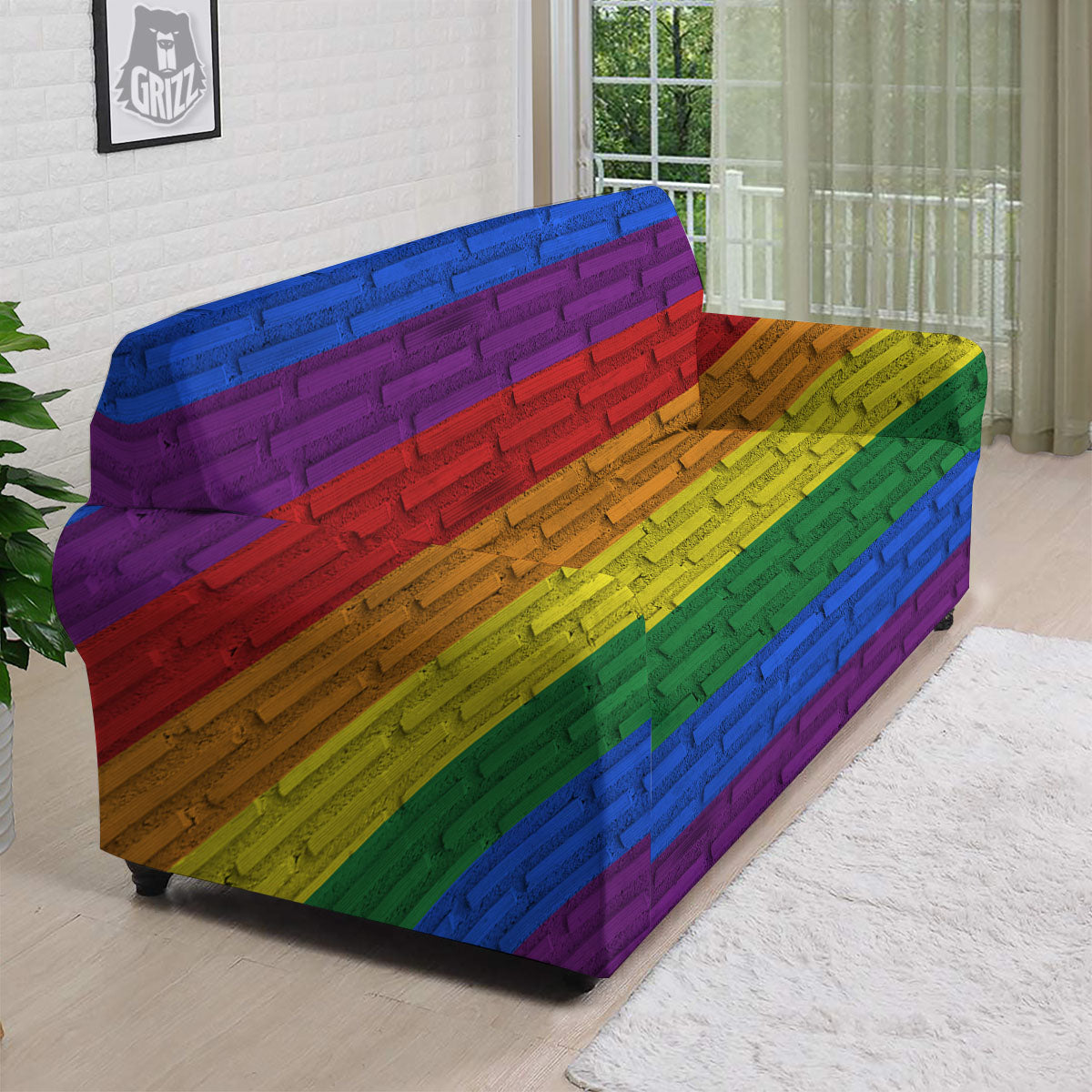 Rainbow Brick Wall LGBT Pride Print Sofa Cover-grizzshop