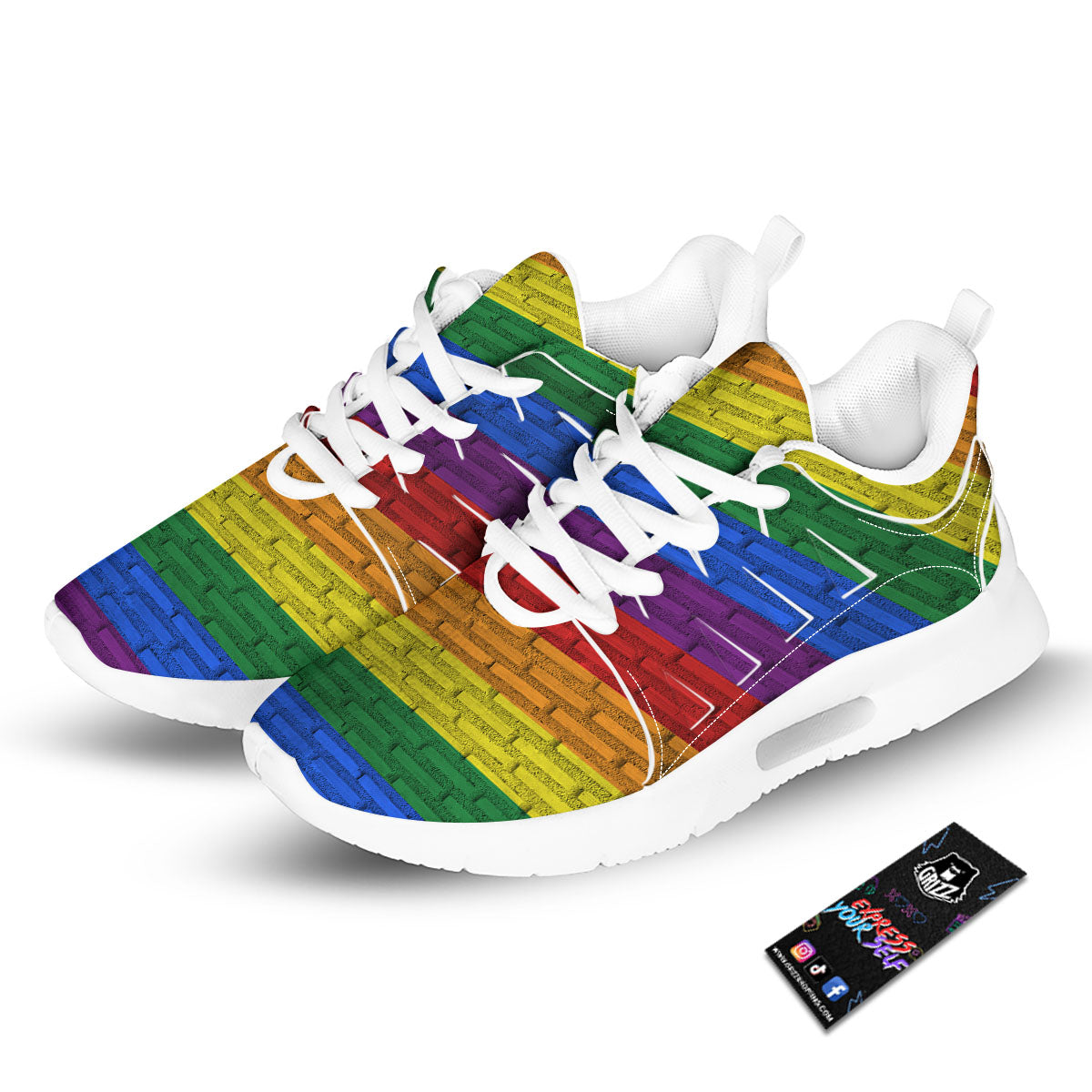 Rainbow Brick Wall LGBT Pride Print Tennis Shoes-grizzshop