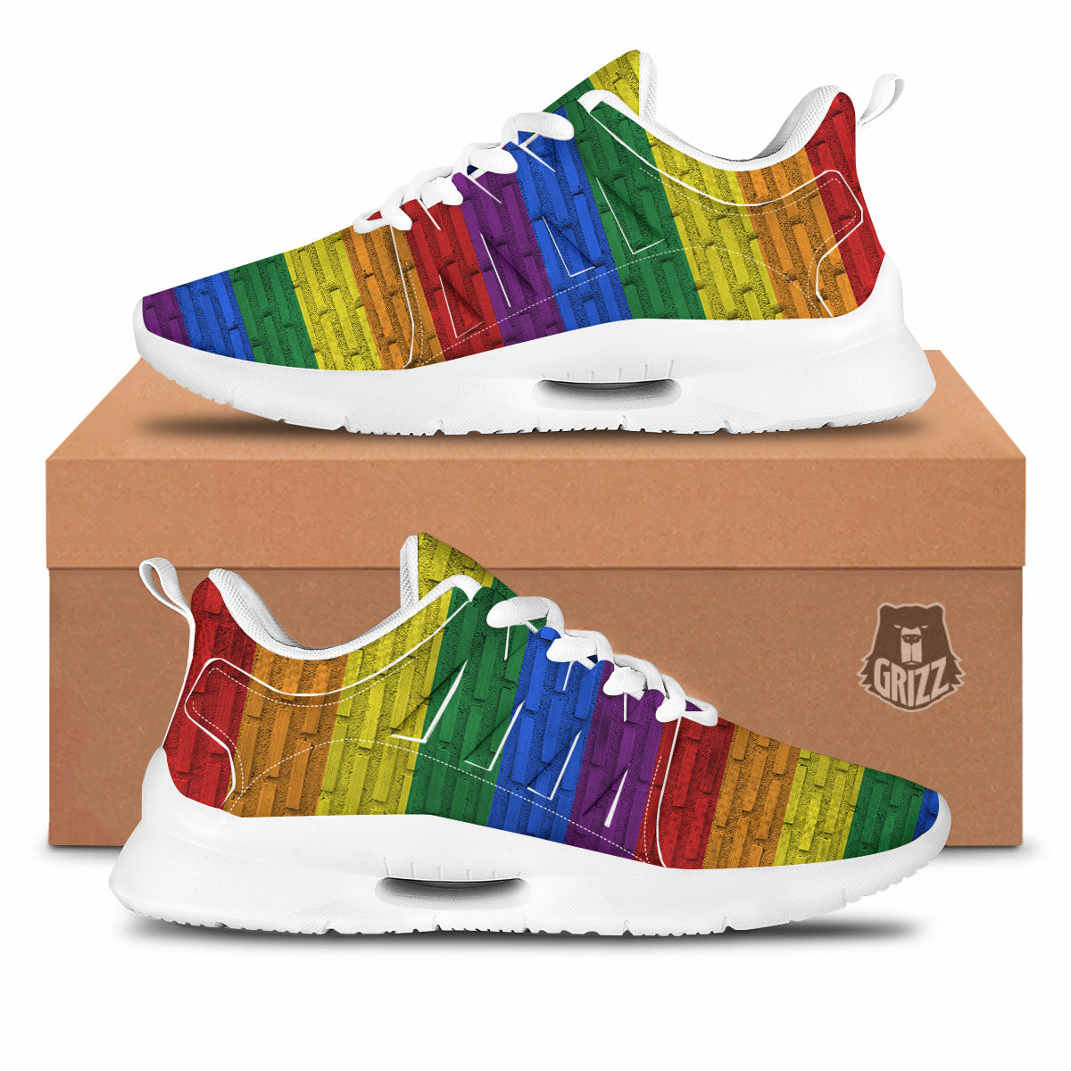 Rainbow Brick Wall LGBT Pride Print Tennis Shoes-grizzshop