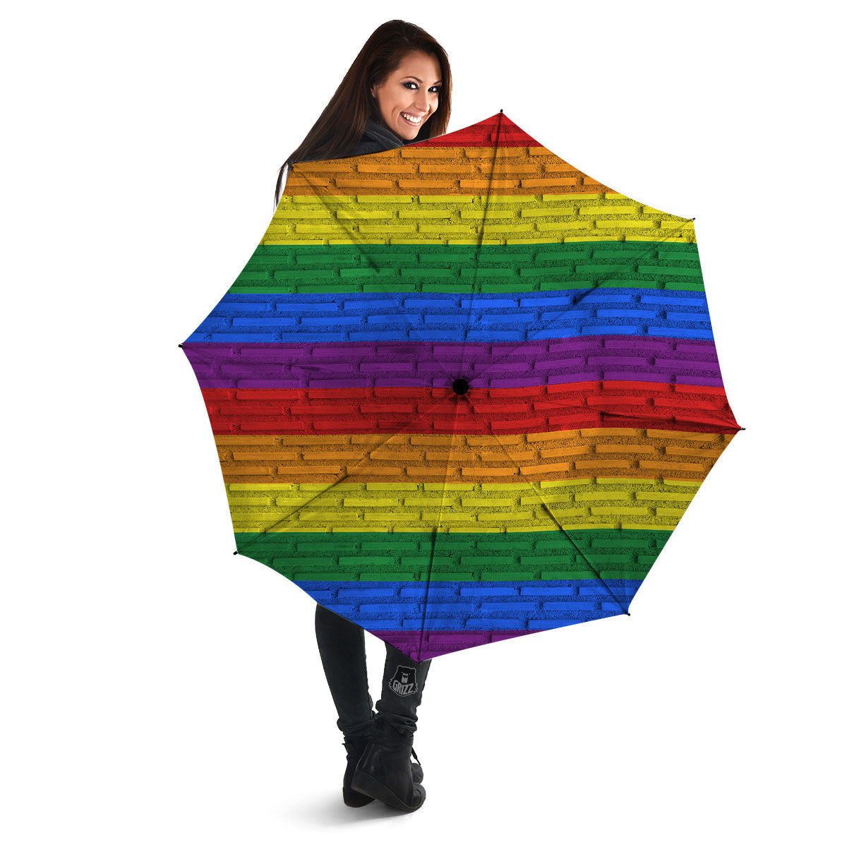 Rainbow Brick Wall LGBT Pride Print Umbrella-grizzshop