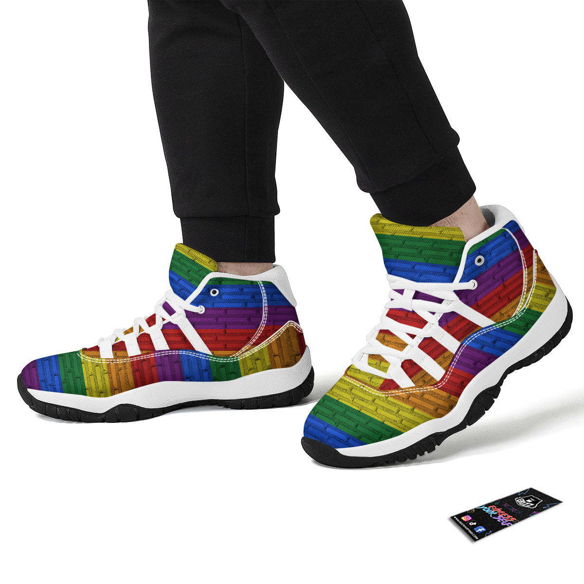 Rainbow Brick Wall LGBT Pride Print White Bball Shoes-grizzshop