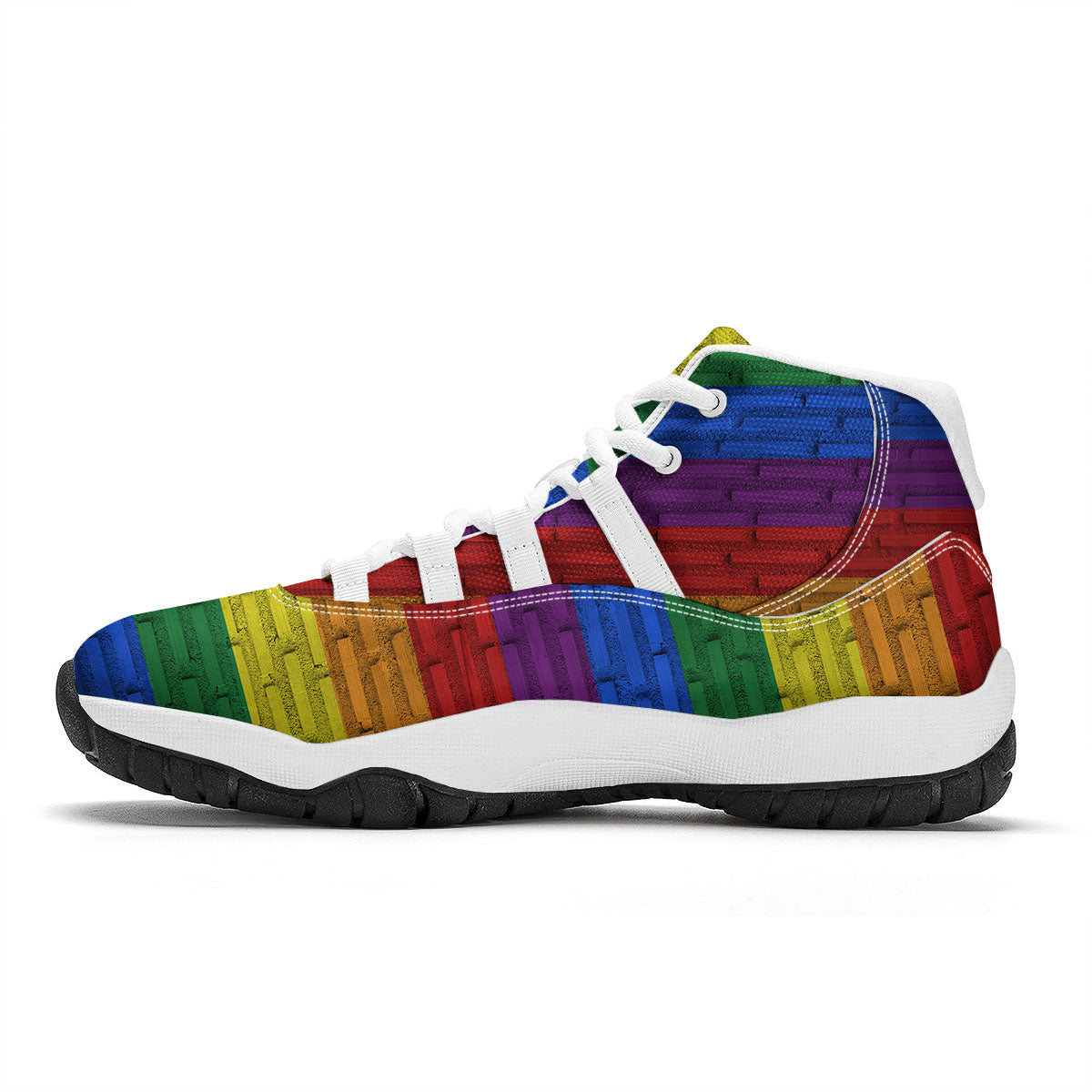 Rainbow Brick Wall LGBT Pride Print White Bball Shoes-grizzshop