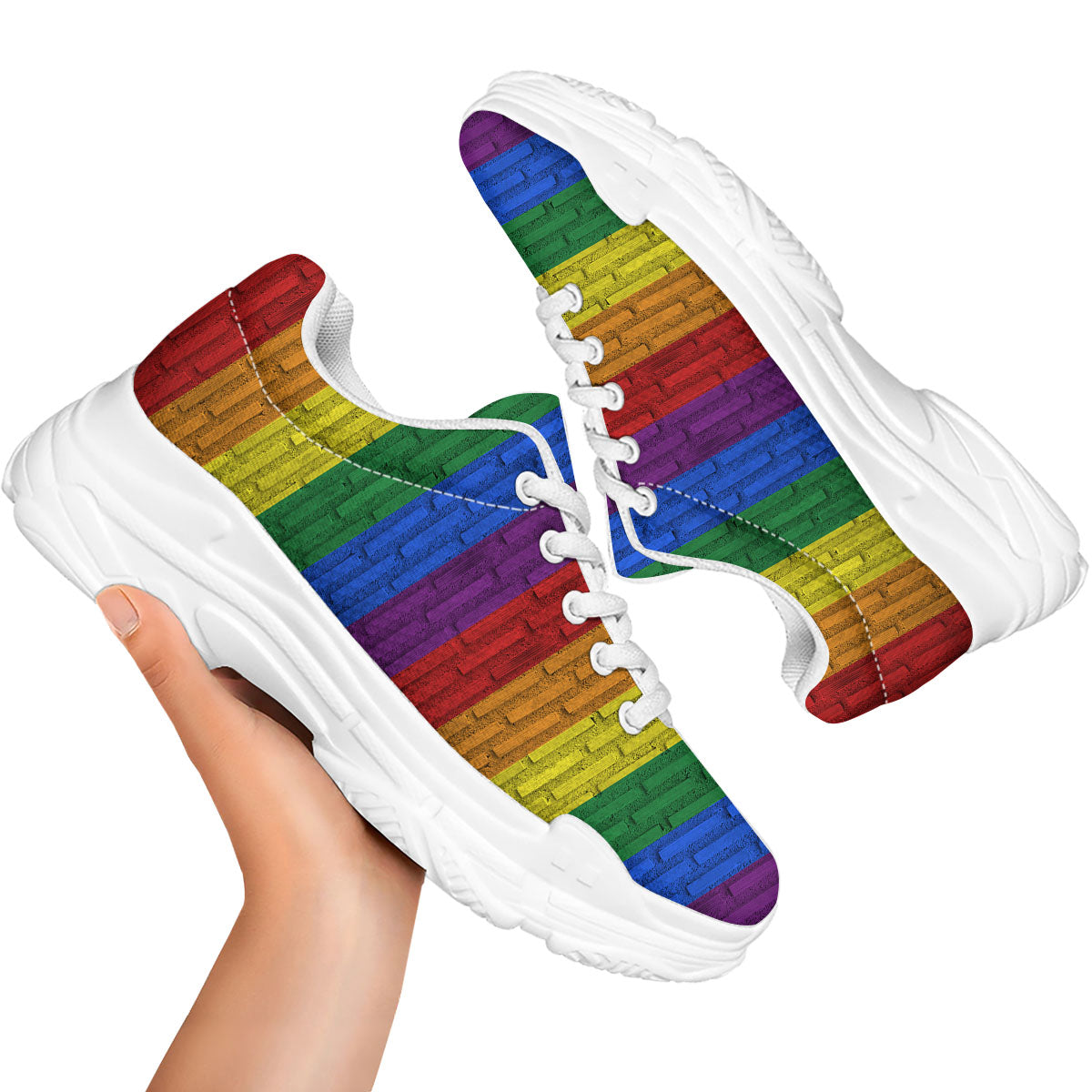 Rainbow Brick Wall LGBT Pride Print White Chunky Shoes-grizzshop