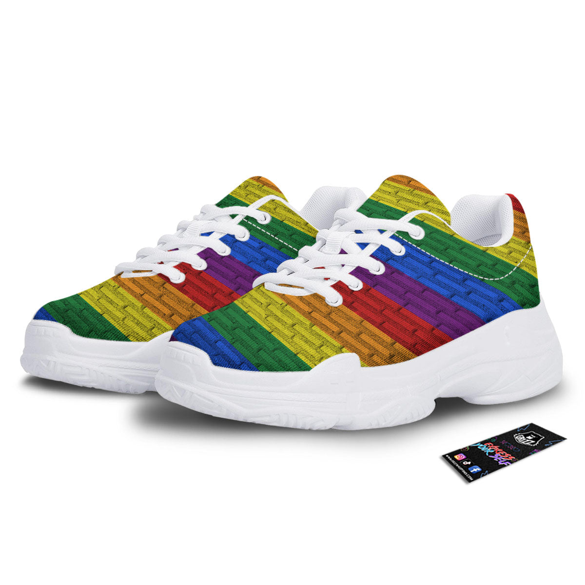 Rainbow Brick Wall LGBT Pride Print White Chunky Shoes-grizzshop