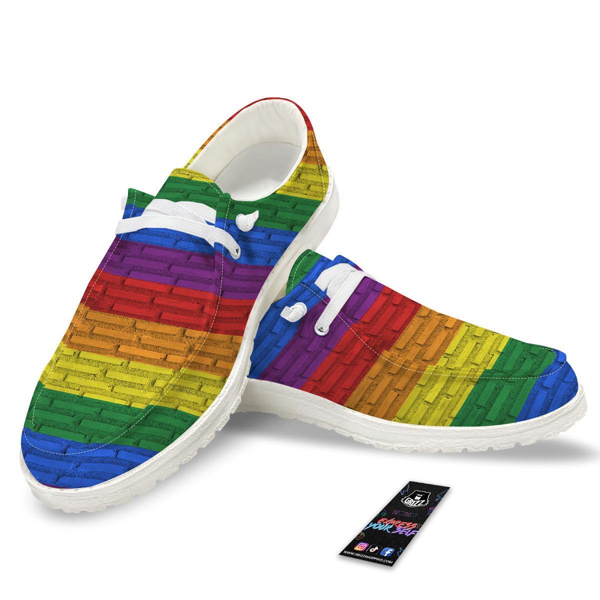 Rainbow Brick Wall LGBT Pride Print White Loafers-grizzshop