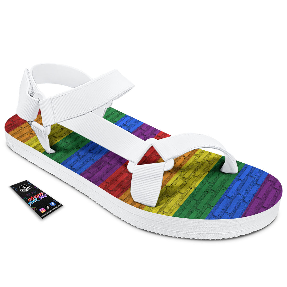 Rainbow Brick Wall LGBT Pride Print White Open Toe Sandals-grizzshop