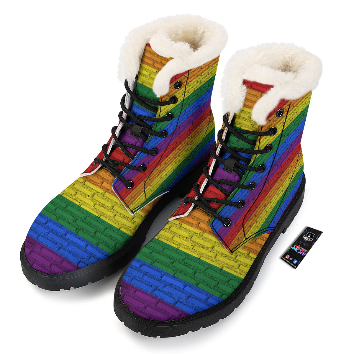 Rainbow Brick Wall LGBT Pride Print Winter Boots-grizzshop