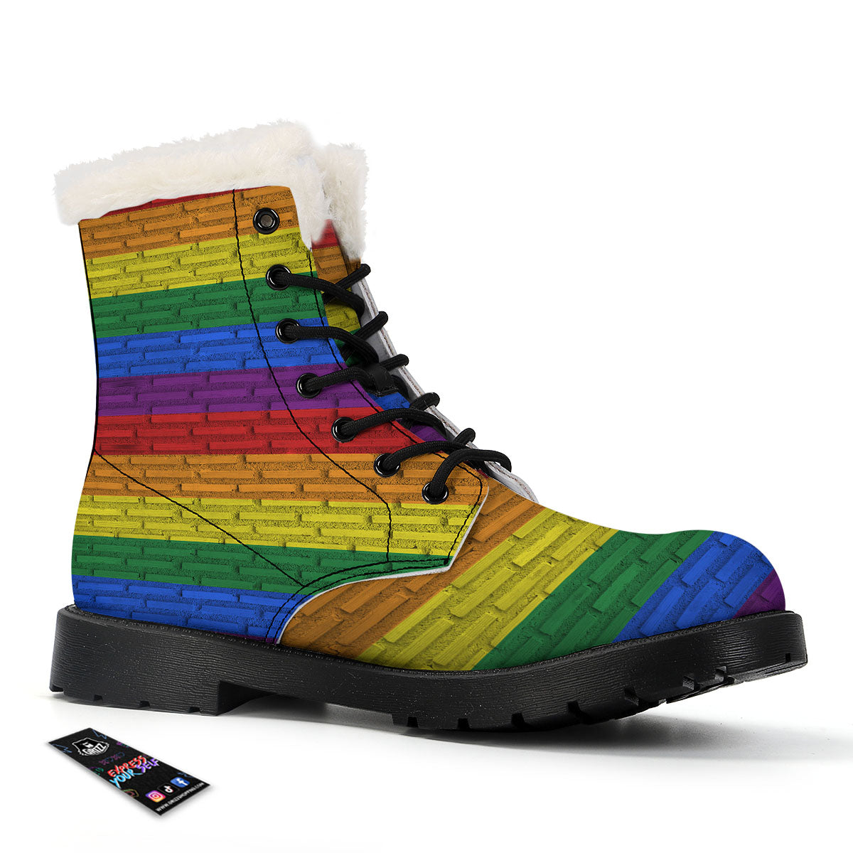 Rainbow Brick Wall LGBT Pride Print Winter Boots-grizzshop