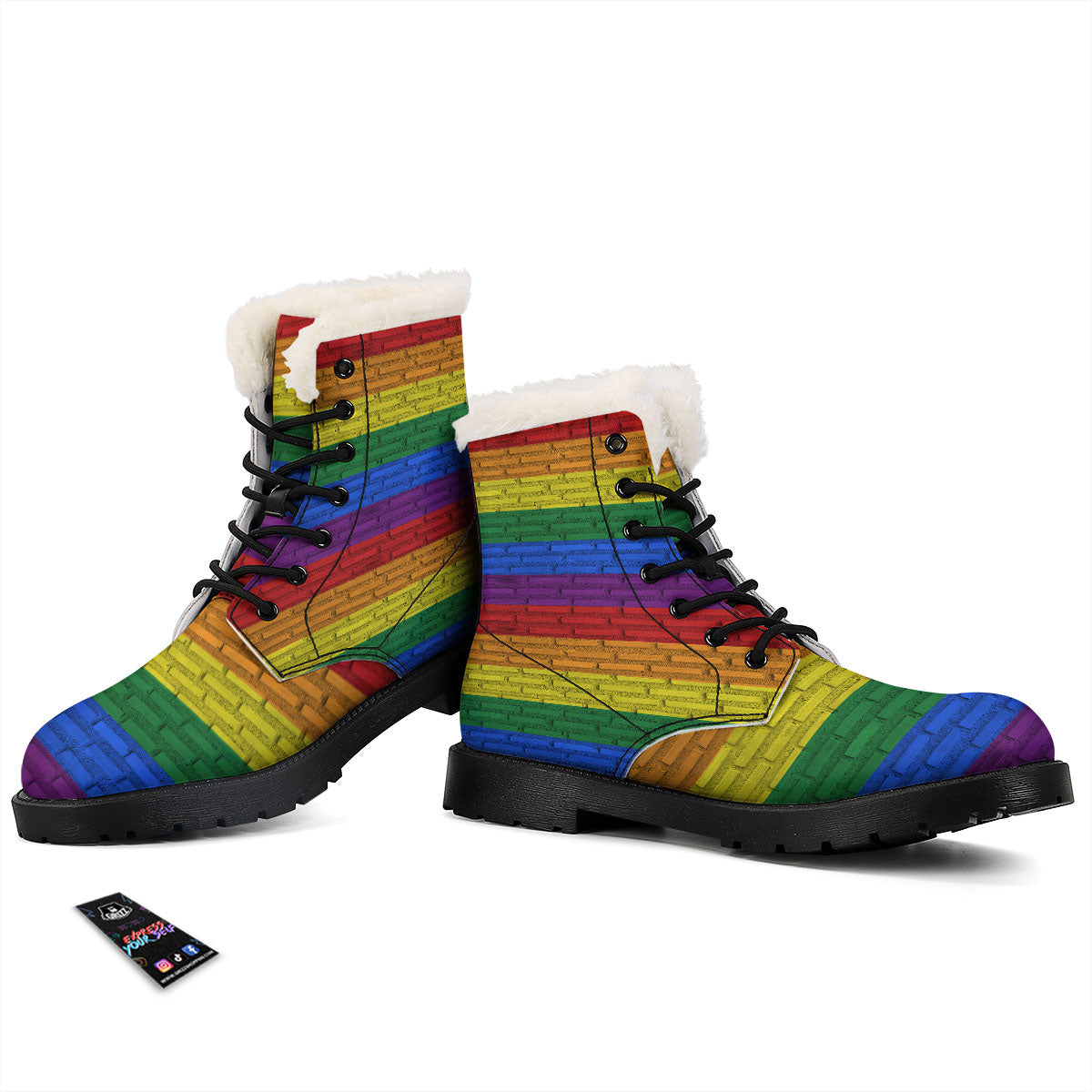 Rainbow Brick Wall LGBT Pride Print Winter Boots-grizzshop