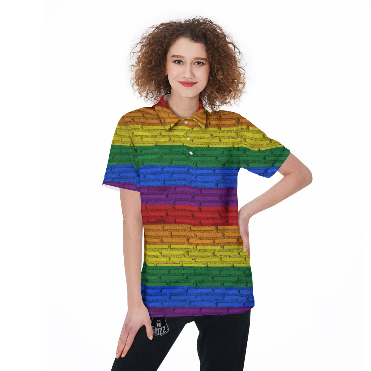 Rainbow Brick Wall LGBT Pride Print Women's Golf Shirts-grizzshop