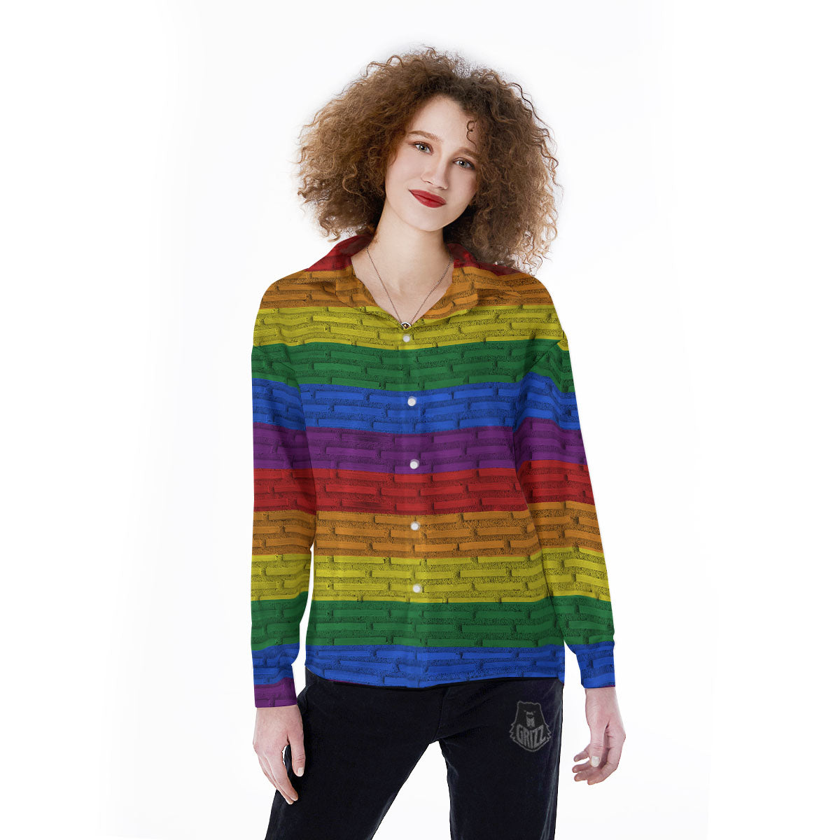 Rainbow Brick Wall LGBT Pride Print Women's Long Sleeve Shirts-grizzshop