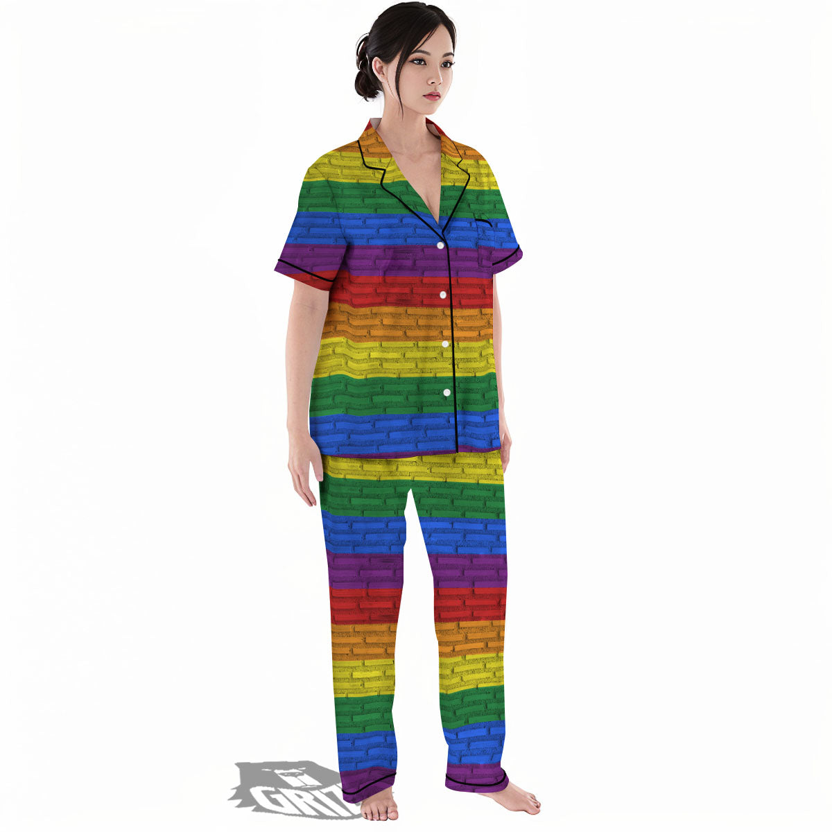 Rainbow Brick Wall LGBT Pride Print Women's Pajamas Set-grizzshop