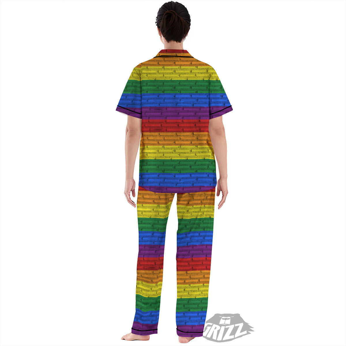 Rainbow Brick Wall LGBT Pride Print Women's Pajamas Set-grizzshop