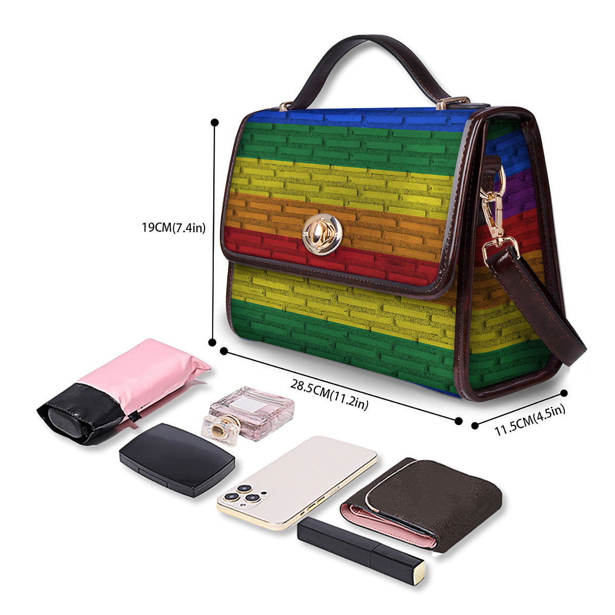 Rainbow Brick Wall LGBT Pride Print Women's Satchel Bag-grizzshop