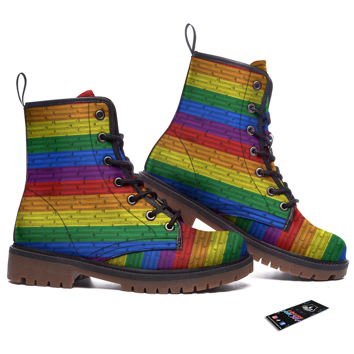 Rainbow Brick Wall LGBT Pride Print Work Boots-grizzshop