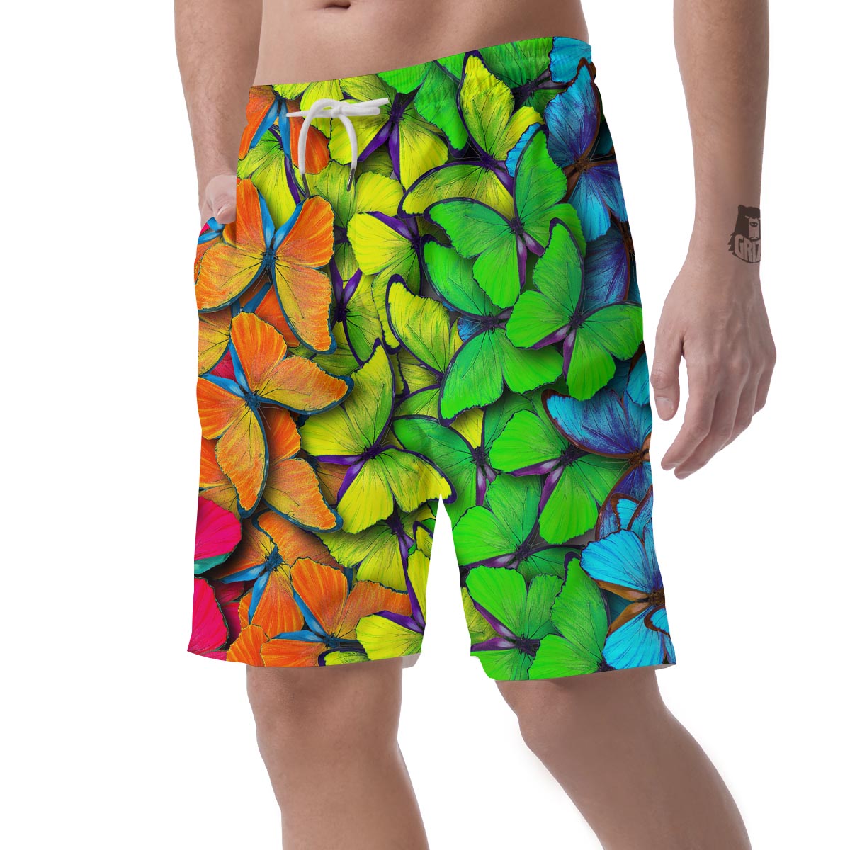 Rainbow Butterfly Print Men's Shorts-grizzshop