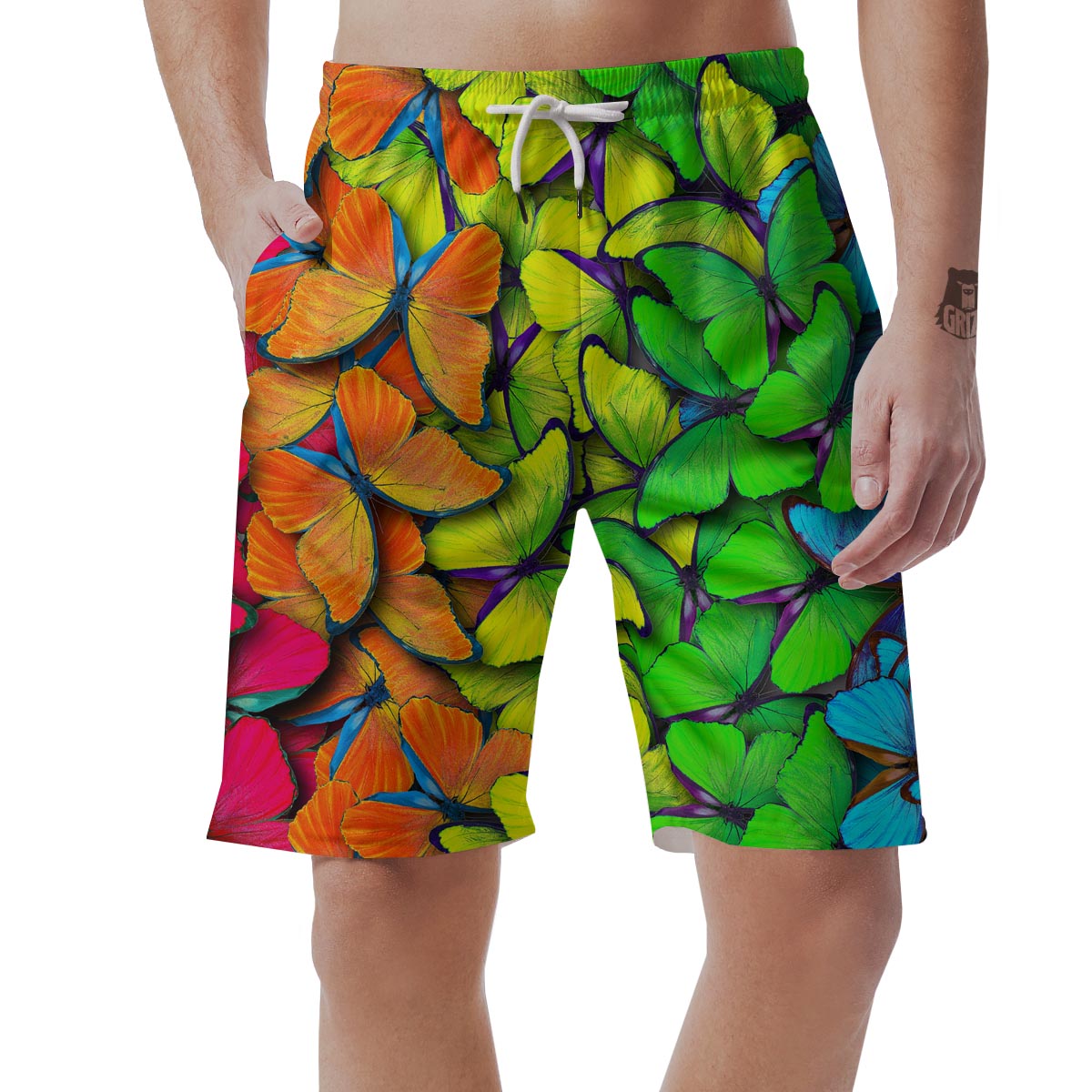 Rainbow Butterfly Print Men's Shorts-grizzshop