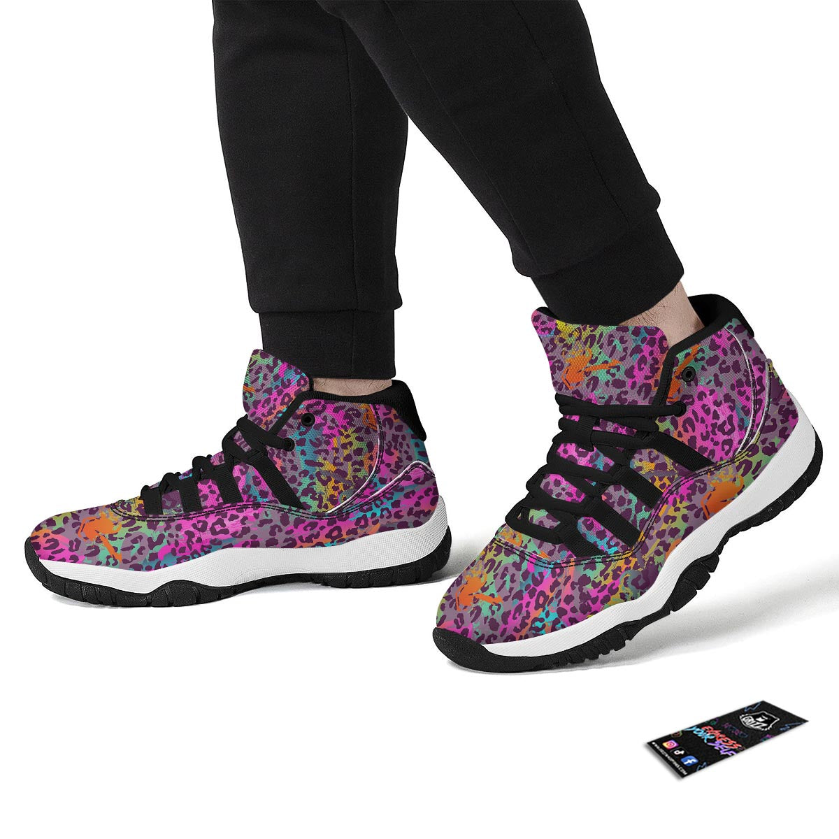 Rainbow Cheetah Leopard Pattern Print Black Bball Shoes-grizzshop