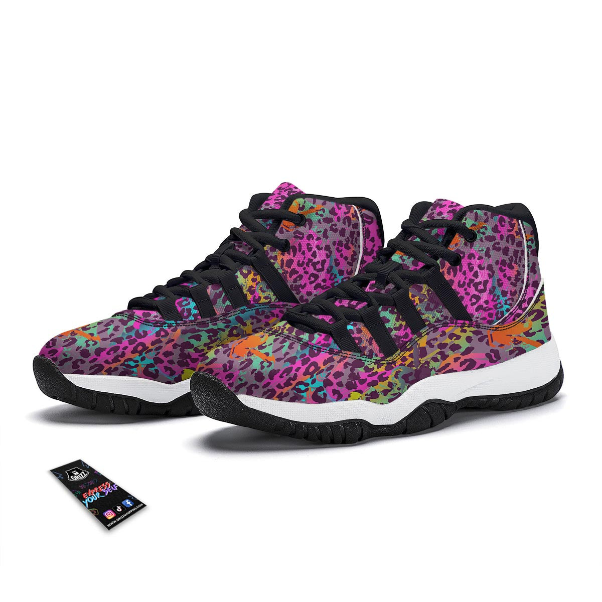 Rainbow Cheetah Leopard Pattern Print Black Bball Shoes-grizzshop