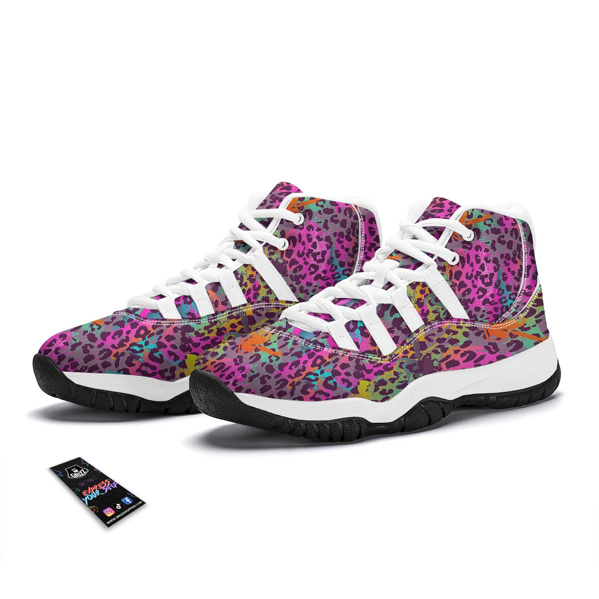 Rainbow Cheetah Leopard Pattern Print White Bball Shoes-grizzshop