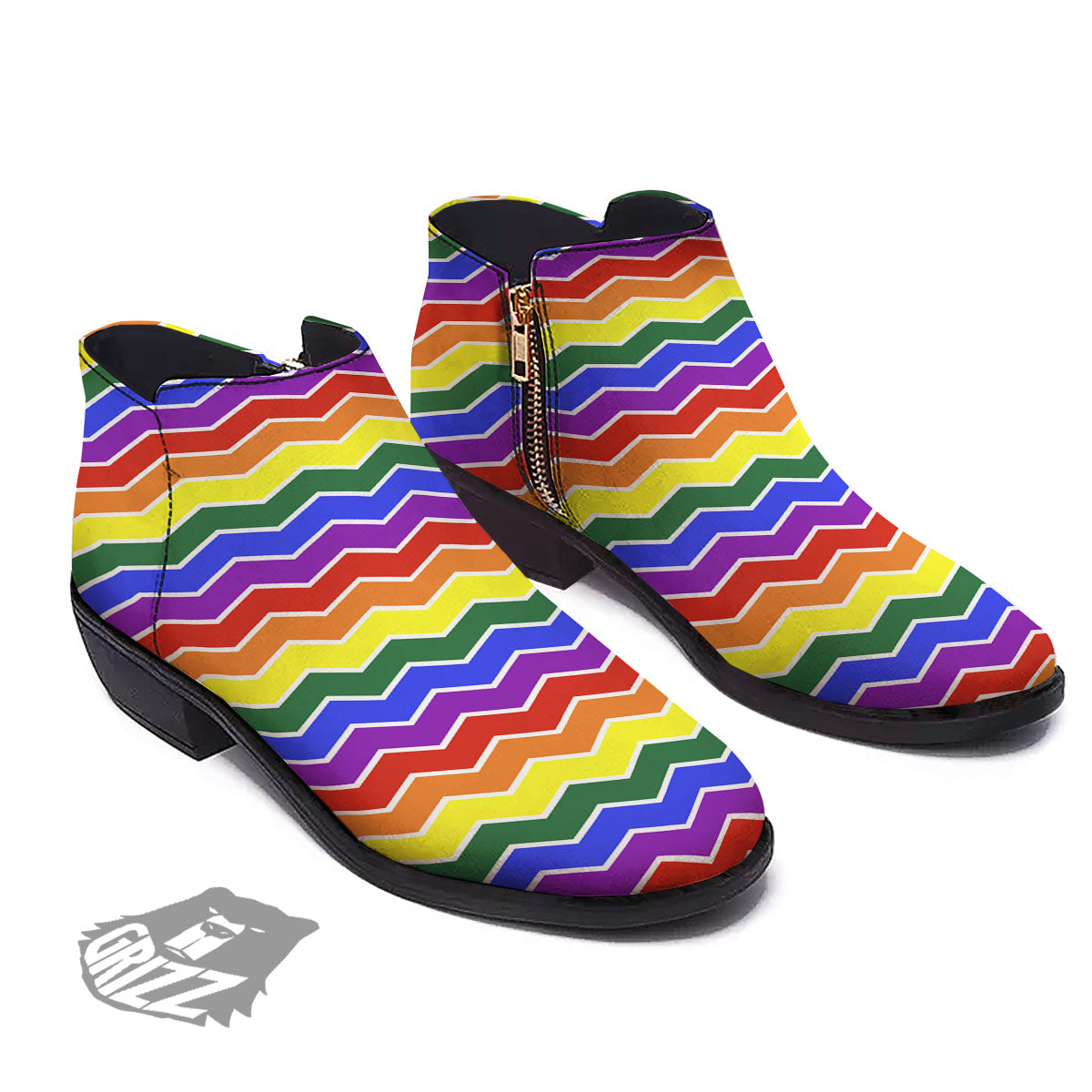 Rainbow Chevron LGBT Pride Print Pattern Ankle Boots-grizzshop