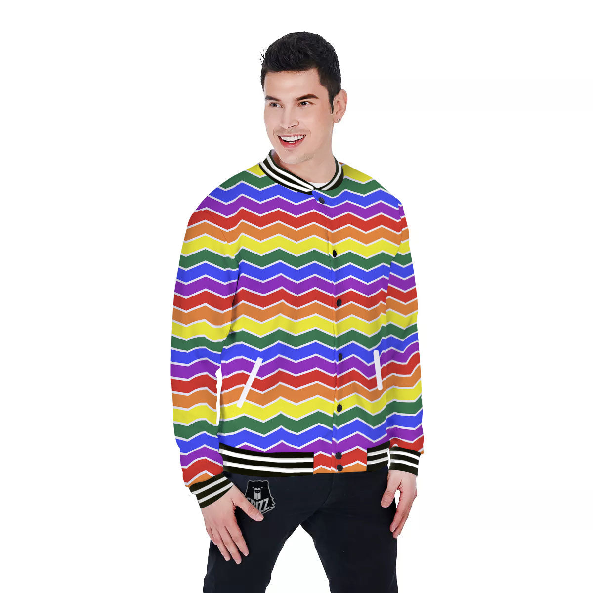 Rainbow Chevron LGBT Pride Print Pattern Baseball Jacket-grizzshop