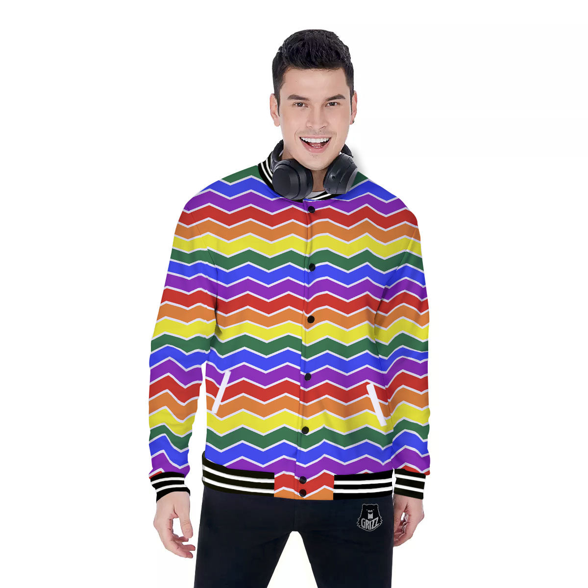 Rainbow Chevron LGBT Pride Print Pattern Baseball Jacket-grizzshop