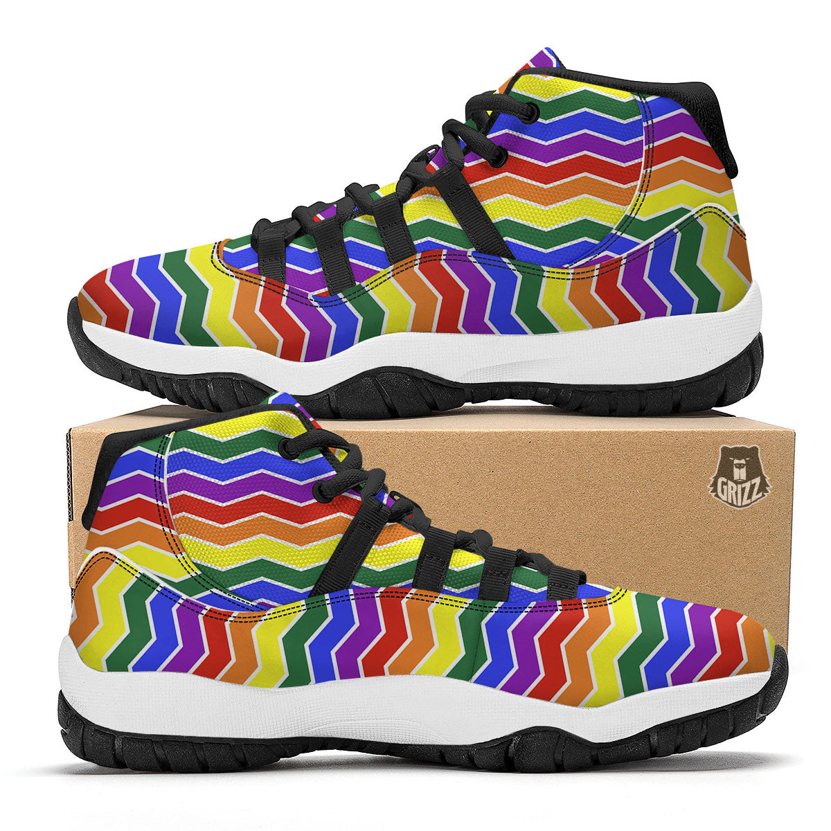 Rainbow Chevron LGBT Pride Print Pattern Black Bball Shoes-grizzshop