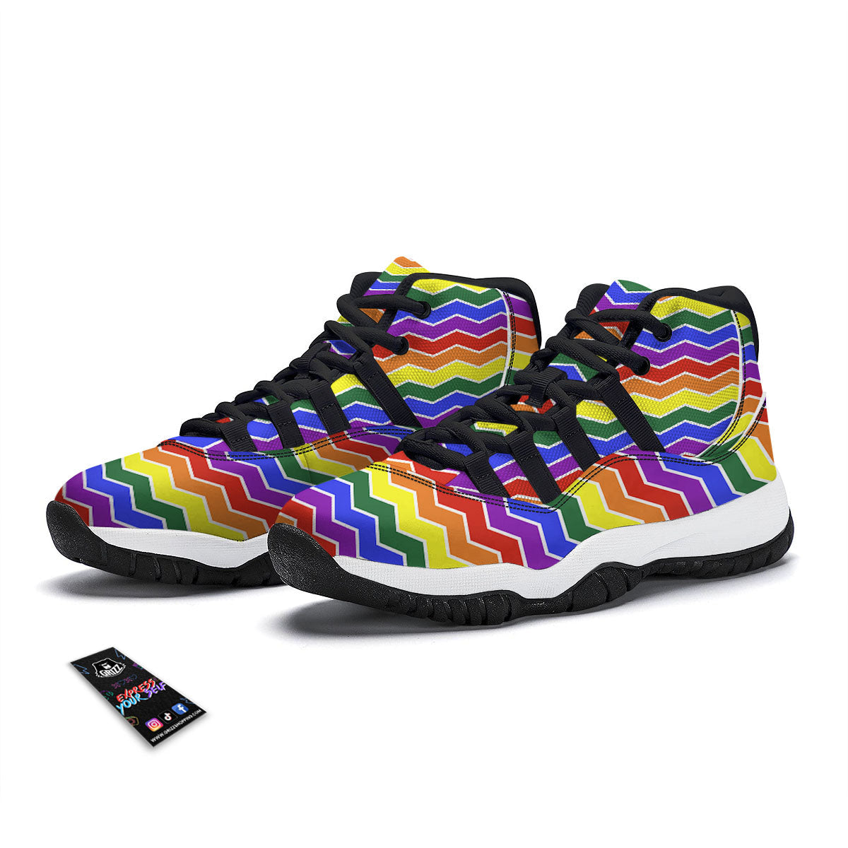 Rainbow Chevron LGBT Pride Print Pattern Black Bball Shoes-grizzshop