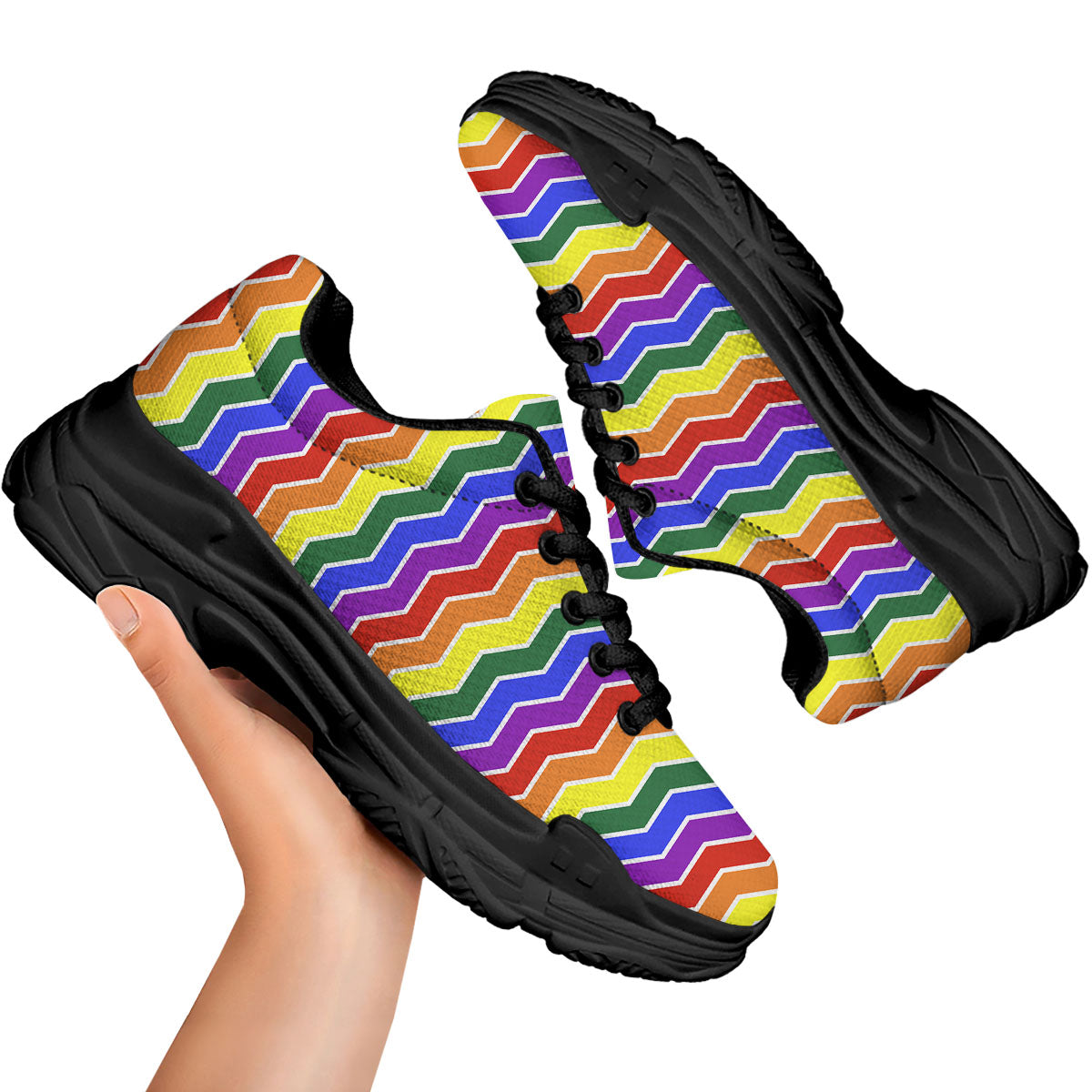 Rainbow Chevron LGBT Pride Print Pattern Black Chunky Shoes-grizzshop