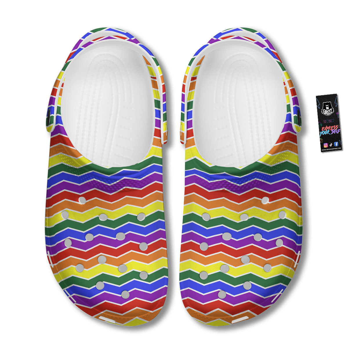 Rainbow Chevron LGBT Pride Print Pattern Clog-grizzshop