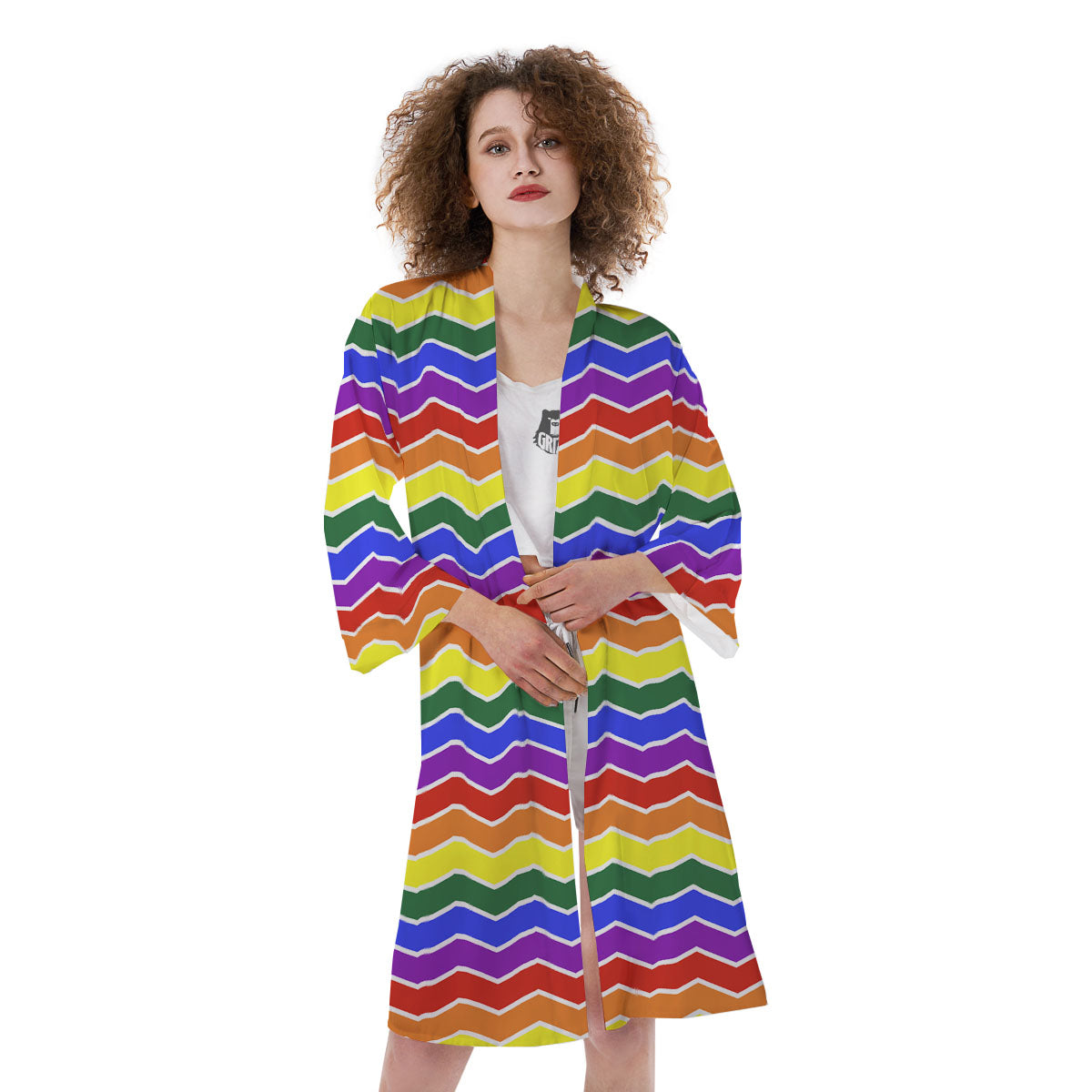 Rainbow Chevron LGBT Pride Print Pattern Kimono-grizzshop