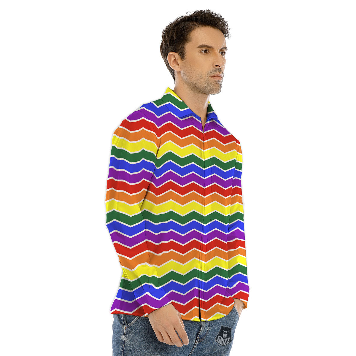 Rainbow Chevron LGBT Pride Print Pattern Men's Dress Shirts-grizzshop