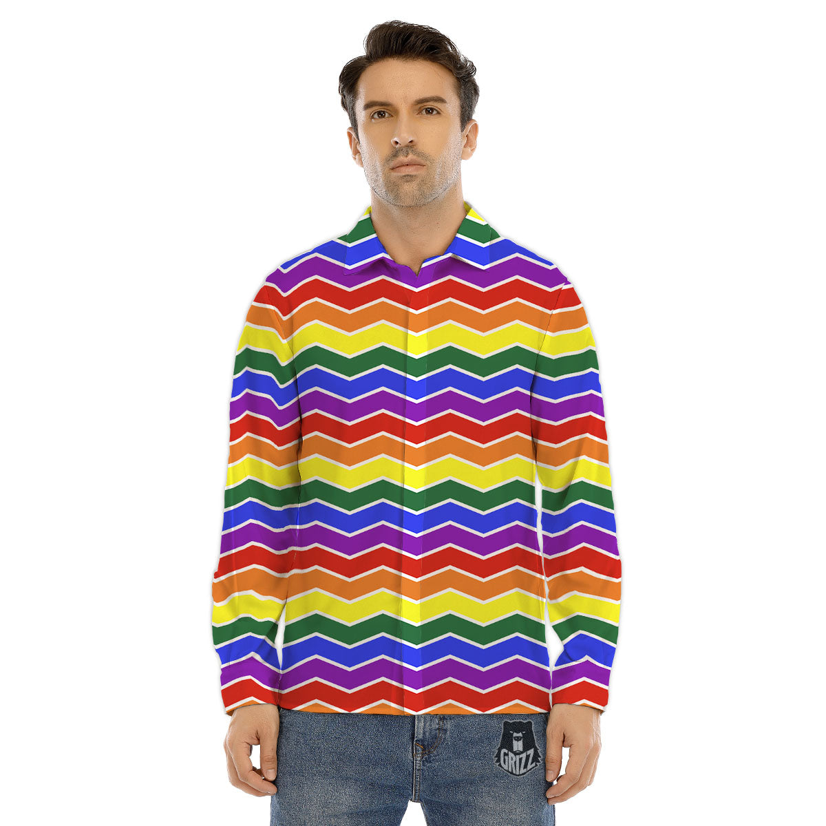 Rainbow Chevron LGBT Pride Print Pattern Men's Dress Shirts-grizzshop